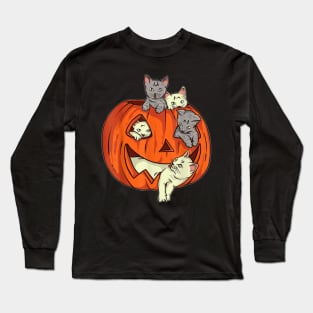 Cats Pumpkin Jack O Lantern Cat Halloween Costume Kids Girls Long Sleeve T-Shirt